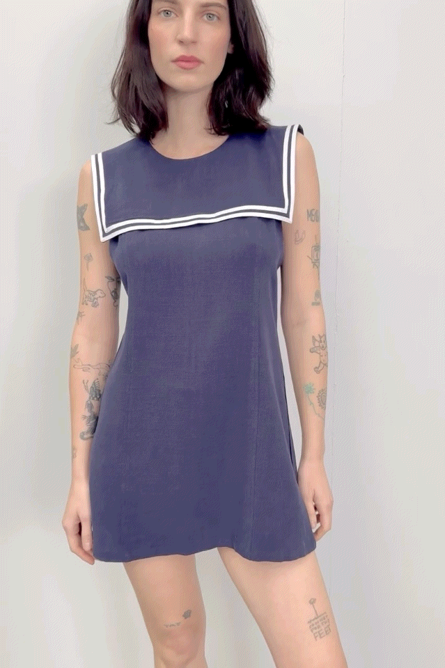 MISTAKE Sailor Dress Soft Linen Navy Micro Mini XXS / Navy MISTAKE Sailor Dress Soft Linen Navy Micro Mini XXS / Navy