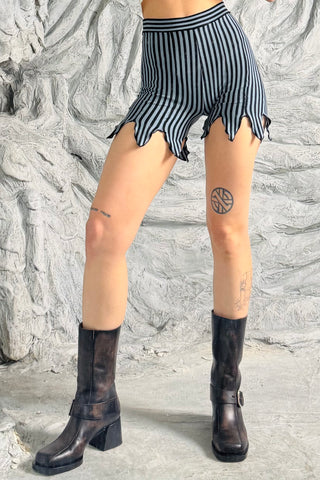 Blue Stripe Wool/Tencel Dead Leaf Shorts