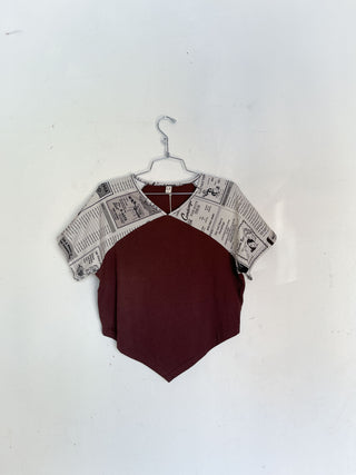 #26: L Scrap Raglan Tee - Brown / White Pages