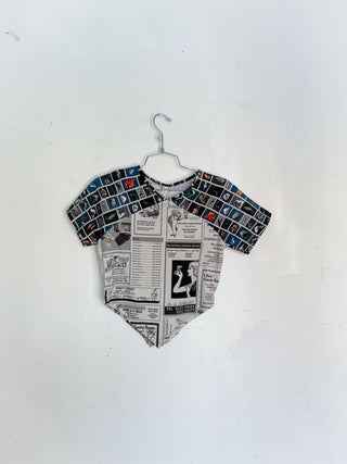 #30: XS Scrap Raglan Tee - White Pages / Cuter Fish