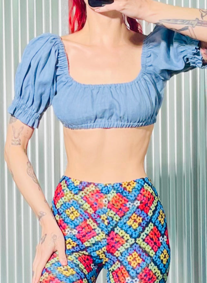 Wench Crop Top Light Blue Linen