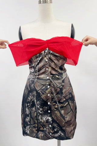 SAMPLE #190 - S Forest Camo Satin Mini Dress