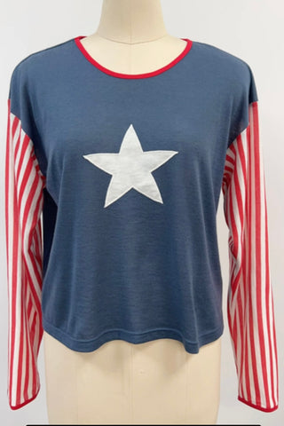 SAMPLE #193 - S Faded Blue Star and Stripes Top