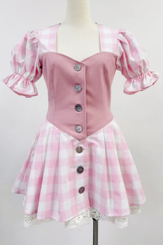 SAMPLE #194 - S  Pink Breadmaking Gingham Dress