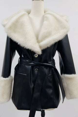 SAMPLE #202 - S Black Faux Plant Leather Penny Lane Coat