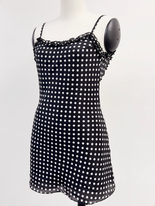 SAMPLE #266 - XS Low Back Silk Polka Dot Mini Dress - Black / White