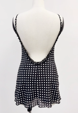 SAMPLE #266 - XS Low Back Silk Polka Dot Mini Dress - Black / White