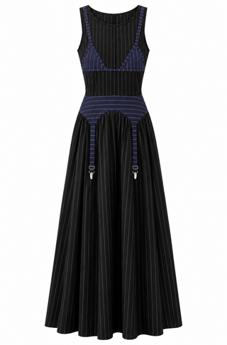 Bikini Bod Garter Dress Tencel Stripe Black/Navy