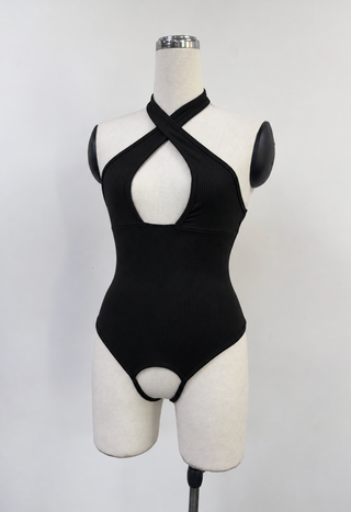 Easy Access Tencel Rib Halter Bodysuit Black