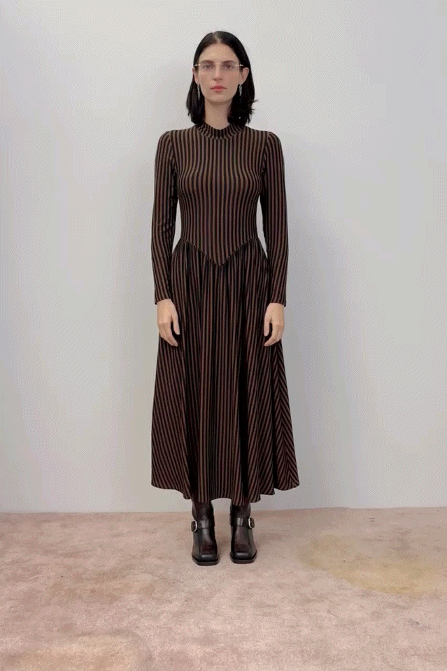 striped fall dress Modest Saylor Midi Dress in Navy & Pink Stripe