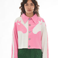 Dueling Horses Linen Crop Jacket Pink/White
