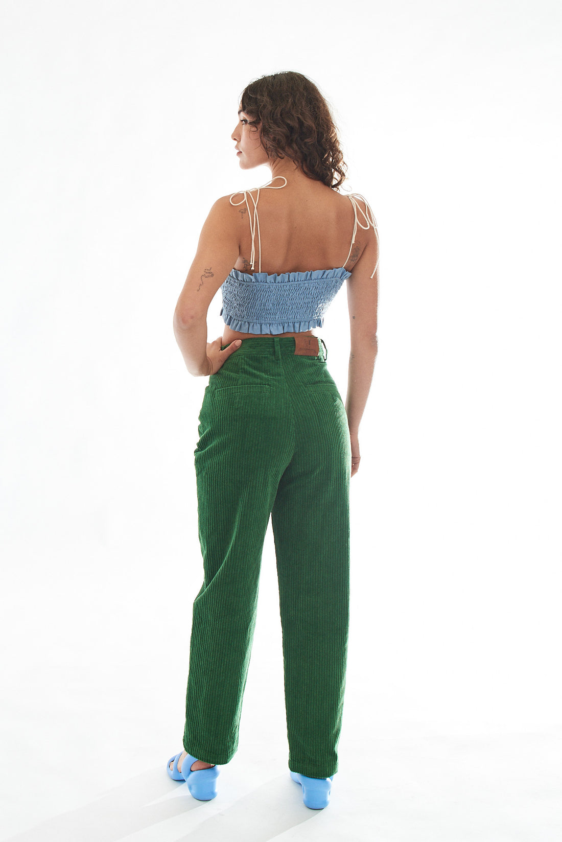 Smocked linen Crop Top Light Blue