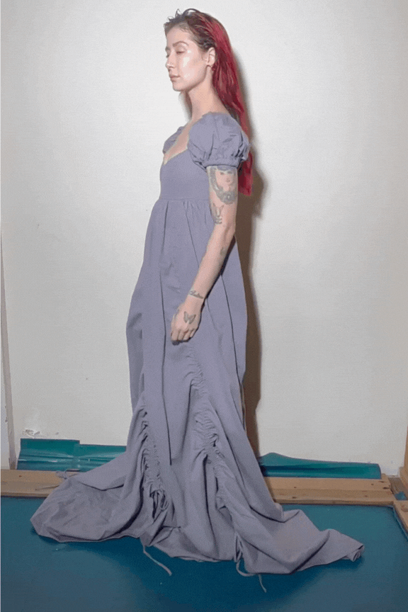 gray designer dresses HAPPY CLOTHING HAYLEY GRAY ORGANZA FLARED MAXI DRESS