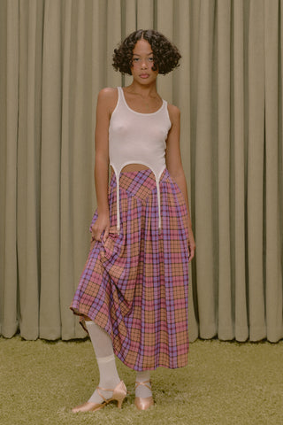Park Skirt Soft Linen Purple Plaid