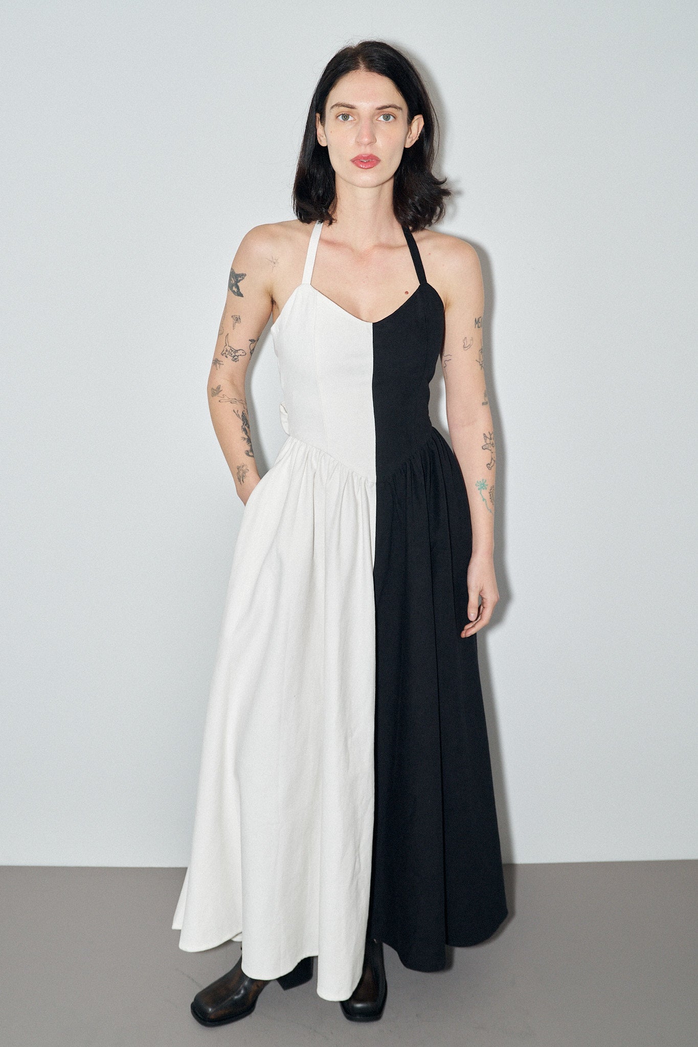 Black & White Halter Gown Dress L Black & White Halter Gown Dress L