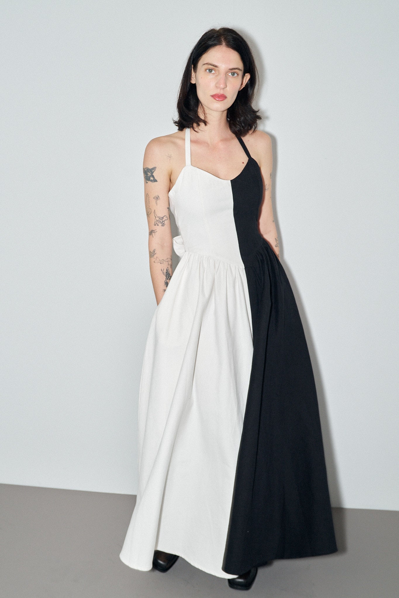 Black & White Halter Gown Dress L