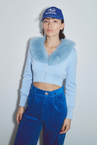 Baby Blue Fur Collar Cardigan