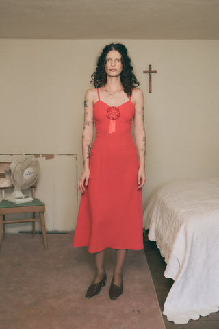 Honorable Mention Ribbon Soft Linen Midi Dress Red