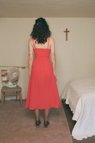 Honorable Mention Ribbon Soft Linen Midi Dress Red