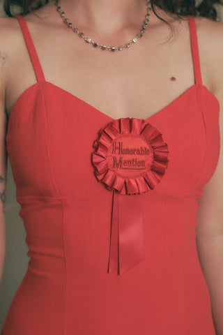 Honorable Mention Ribbon Soft Linen Midi Dress Red