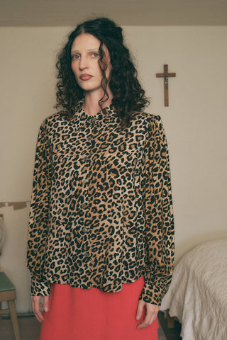 Soft Linen Boss Blouse Leopard