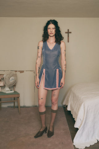 Matilda's Mom Velvet Slit Mini Dress Blue/Pink