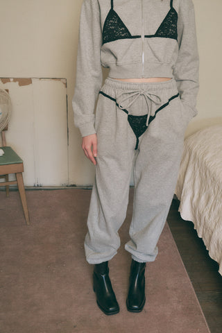 Lace Bikini Bod Zip-up Sweatpants Gray/Black