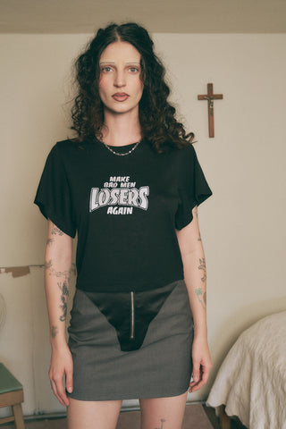 MAKE BAD MEN LOSERS AGAIN Wool Blend Tommy Tee Black