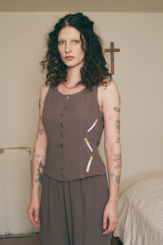 Cigarettes Soft Linen Button Down Tank Charcoal