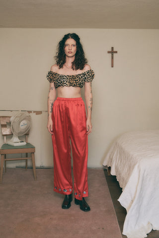 Lucky Dice Satin Lounge Pants Red