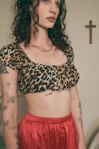 Soft Linen Gathered Bra Top Leopard