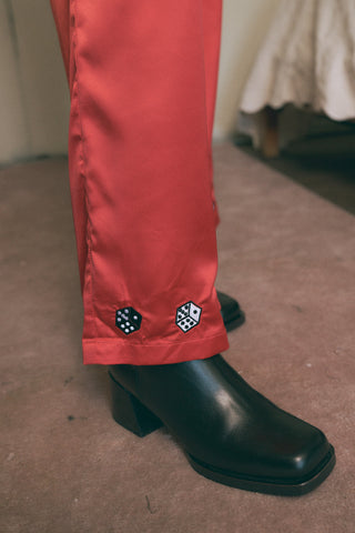 Lucky Dice Satin Lounge Pants Red
