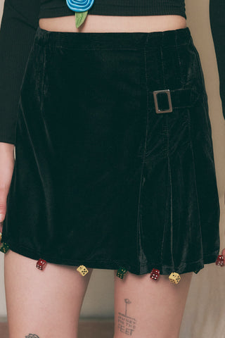 SAMPLE #218 - S Lucky Dice Velvet Skirt - Black