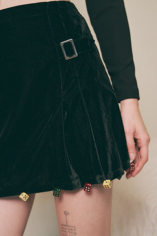 SAMPLE #218 - S Lucky Dice Velvet Skirt - Black
