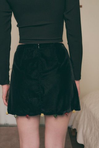 SAMPLE #218 - S Lucky Dice Velvet Skirt - Black