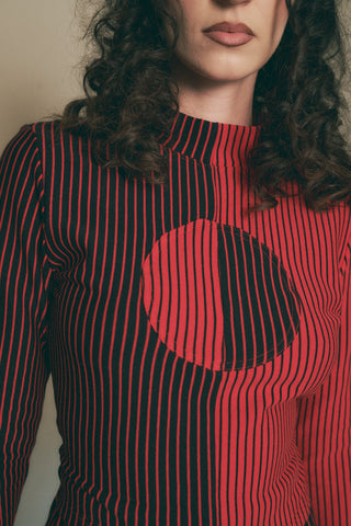 Blood Stripe Long Sleeve Mock Neck Crop Top