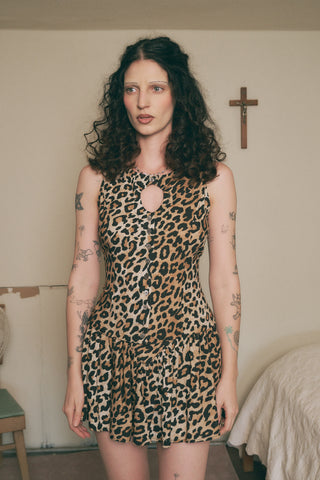 Mini Park Skirt Soft Linen Leopard