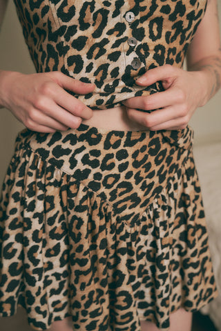 Mini Park Skirt Soft Linen Leopard