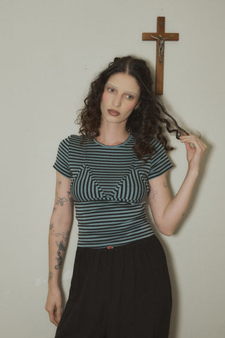 Bikini Bod Striped Short Sleeve Tee Blue