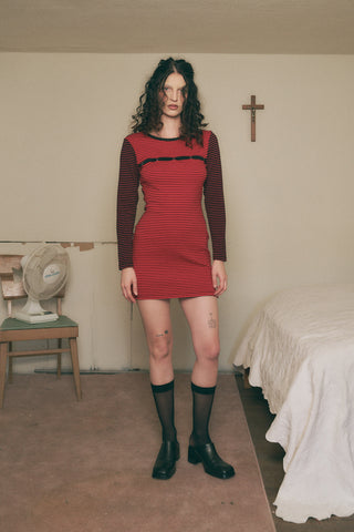 Calvin Long Sleeve Snap Mini Dress Blood Stripe