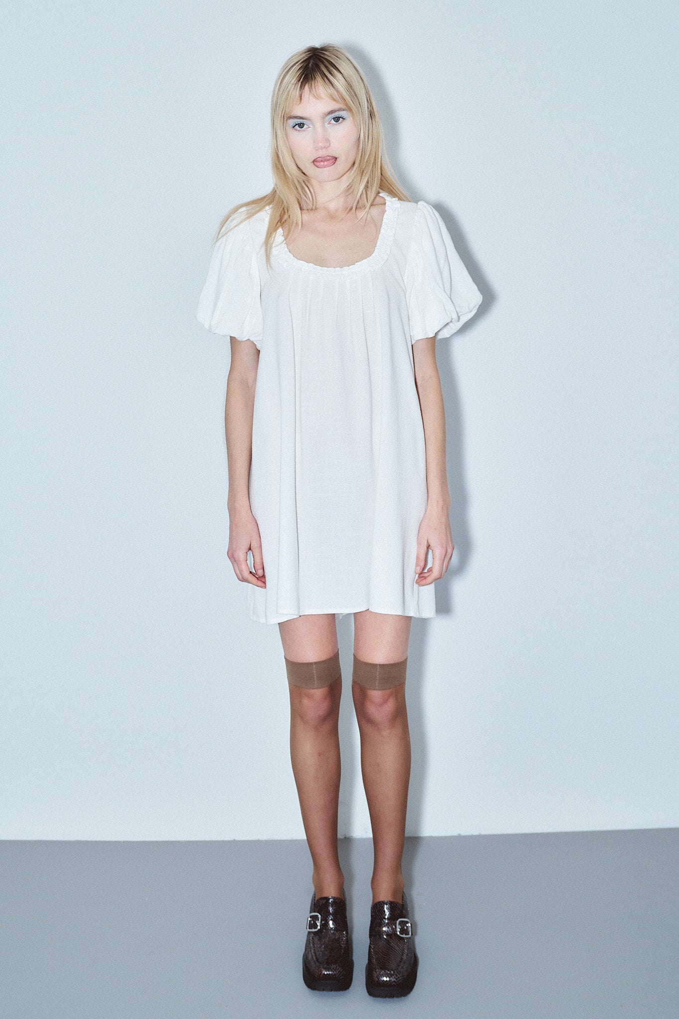 Soft Linen Babydoll Mini Dress White 4X / White Soft Linen Babydoll Mini Dress White 4X / White