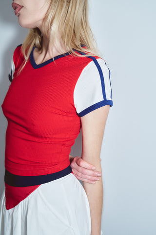 Sporty Tencel Rib Baby Tee Red/Navy/White