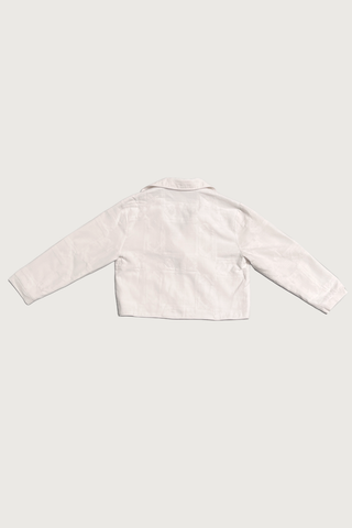 #1: XS Scrap Sawtooth Star Quilted Soft Linen Crop Coat - White
