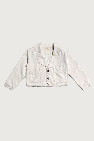 #1: XS Scrap Sawtooth Star Quilted Soft Linen Crop Coat - White