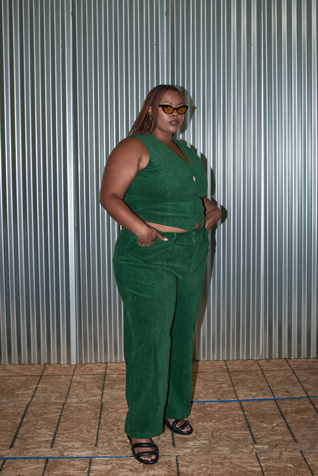 Unisex Poison Green Corduroy Vest