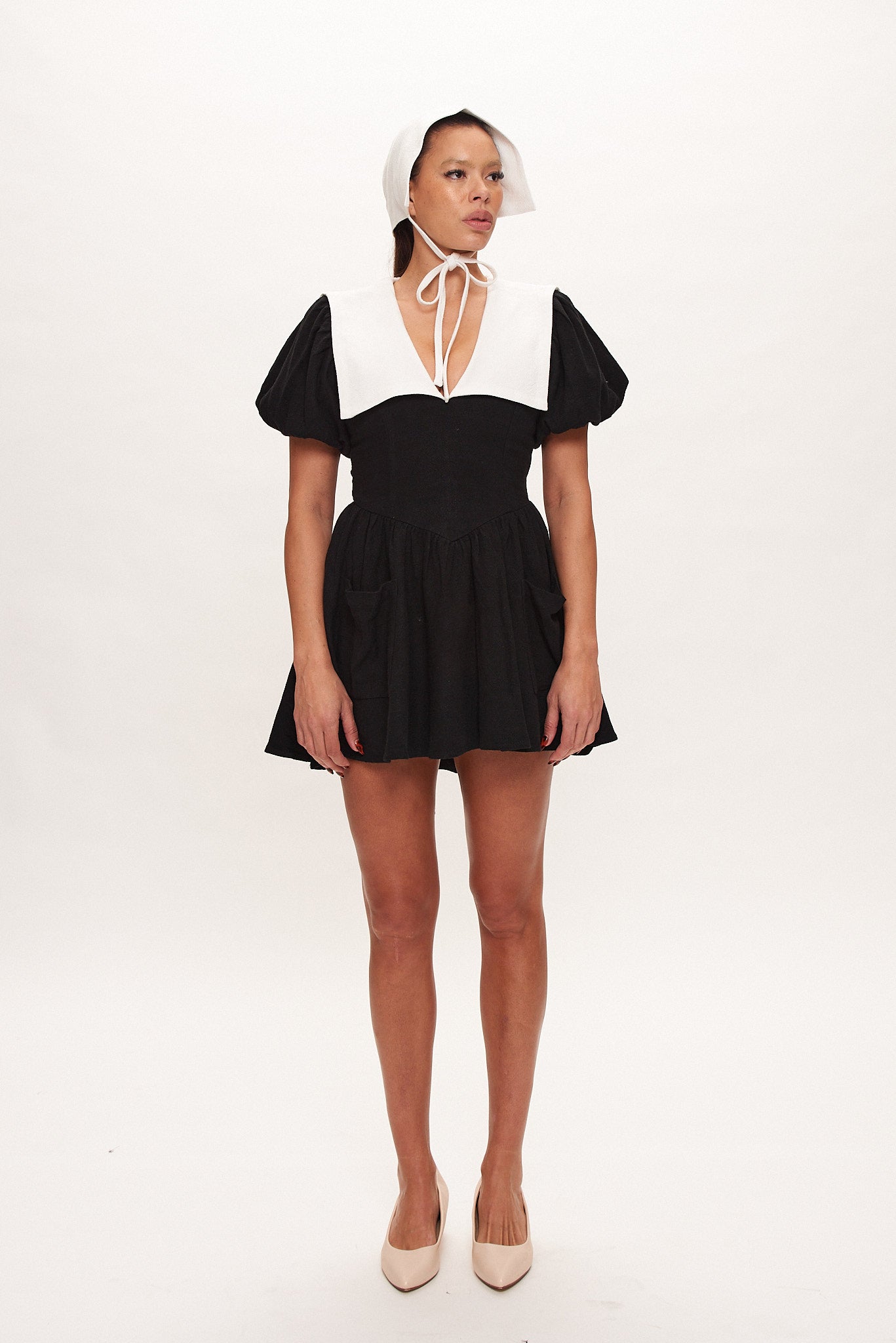 4 left - Puritan Thick Linen Mini Dress Black S / Black 4 left - Puritan Thick Linen Mini Dress Black S / Black