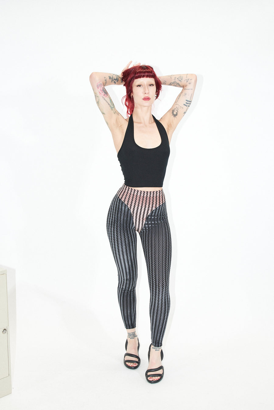 Criminal Crotch Thong Velvet Leggings Pink/Gray