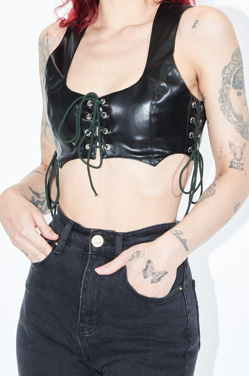 Plant Leather Black Corset Top