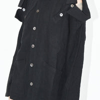 Unisex Black 3 Collar Linen Chore Jacket