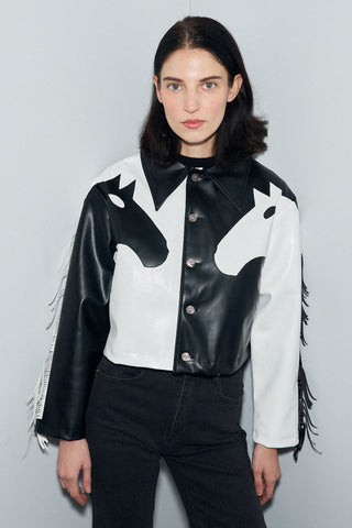 Plant Leather Dueling Horses Fringe Jacket